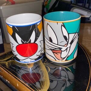 Vintage Looney Toons By Gibson Cartoon Character Ceramic Mug Set - Red and Blue